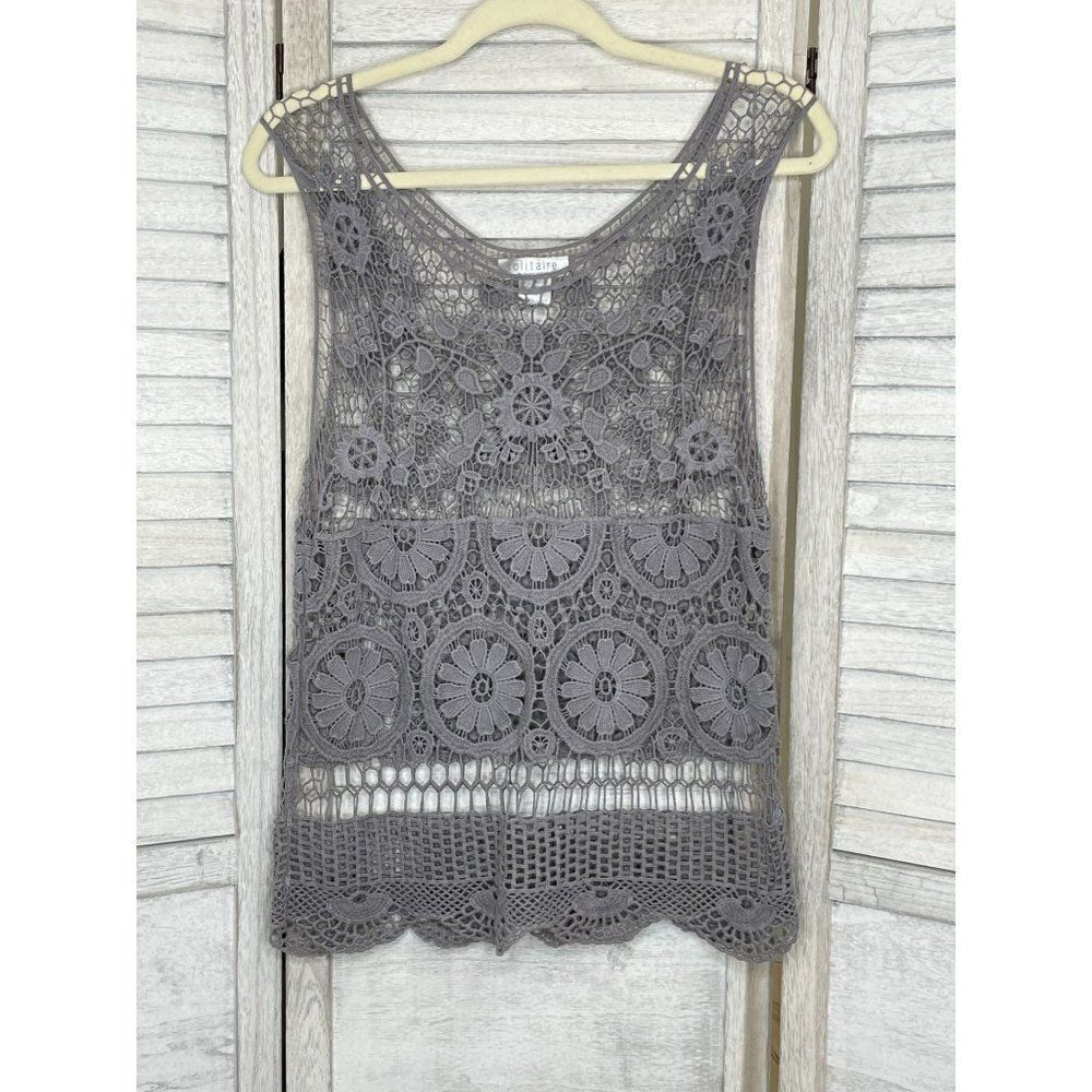 Solitaire BY RAVI KHOSLA Gray Crochet Tank Top Size Small NEW